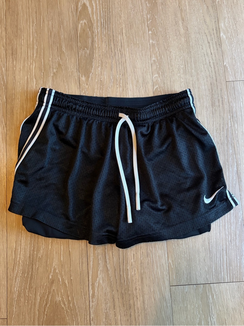 Nike Pro Black Athletic Layered Mesh Shorts w/ White Stripe Accents